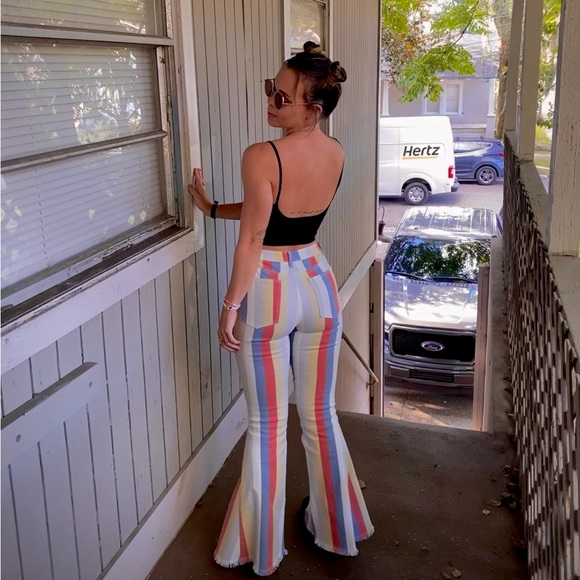 Colorful Striped Bell Bottom Jeans - Picture 3 of 4